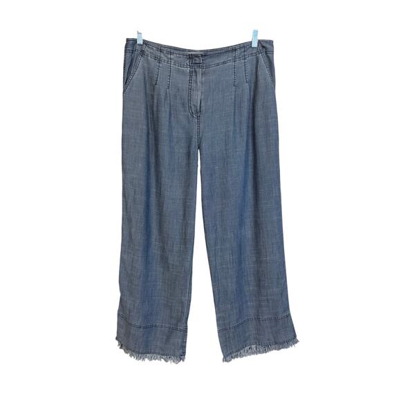 Trina Turk Pants - Trina Turk Chambray Pants Womens 37 Blue Linen Blend High Rise Frayed Hem Casual